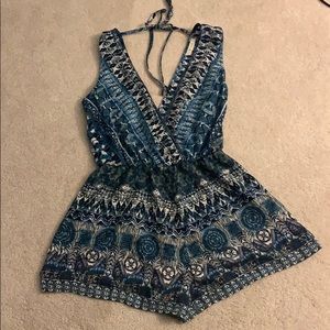 blue patterned romper